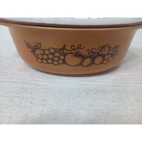 Vintage 1970s Pyrex Old Orchard Brown Oval Casserole Dish With Lid 1 1/2 Qt - Picture 3 of 11